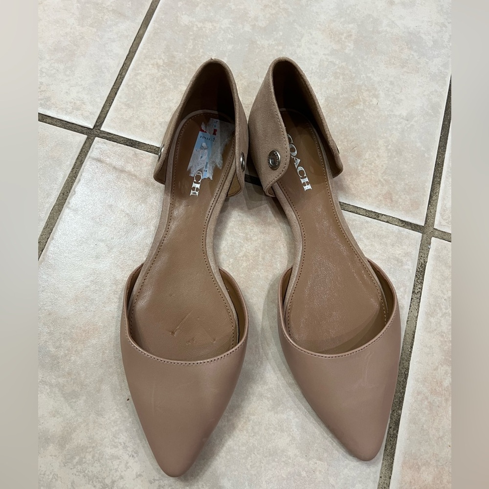 Coach D’orsay nude leather and suede flats size 10